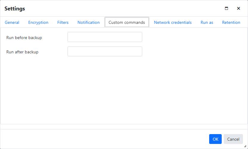 Agent file backup job settings - Custom commands