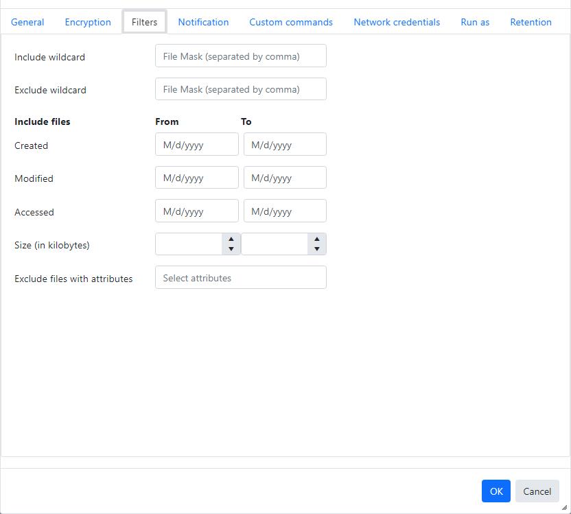 Agent file backup job settings - Filters