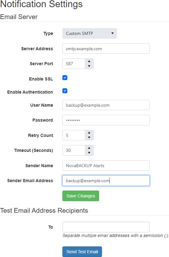 Custom SMTP Notification Settings