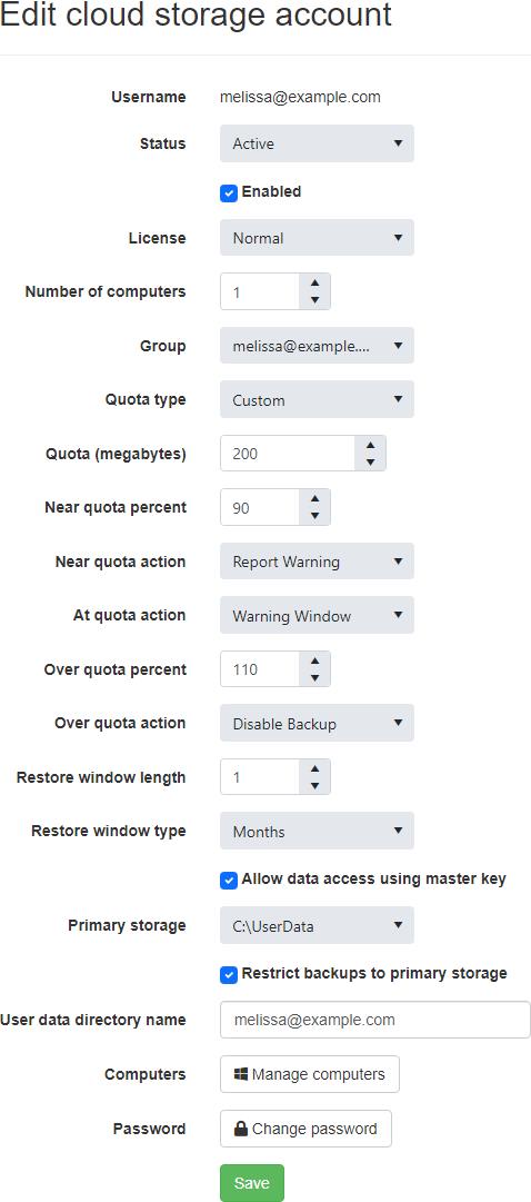 Edit Cloud Storage Account as Admin