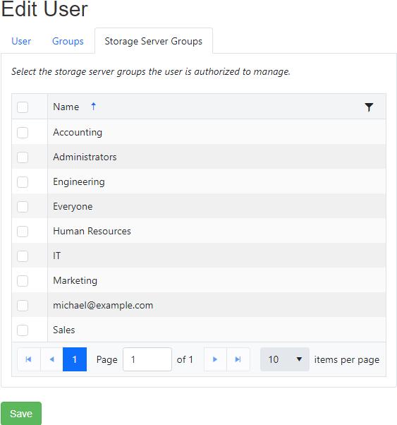Edit user - storage server groups