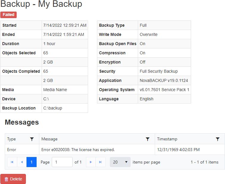 Failed Backup Job Log