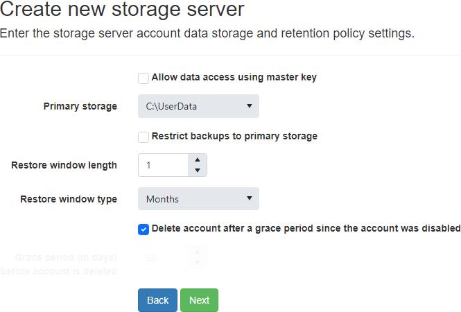 Storage Server Account Deletion Settings