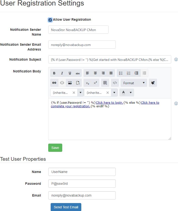 User Registration Settings